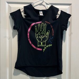 Zumba Fitness Black and Green Graphic Cut Out Tee